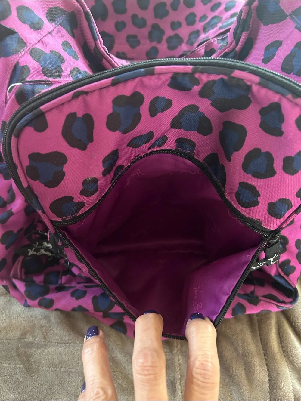 Vera Bradley Purple & Black Leopard Backpack 4-piece Set